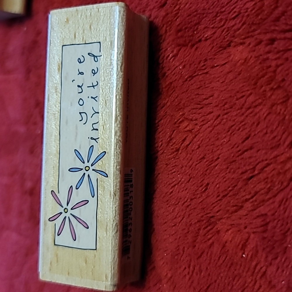 You're Invited With Floral Phrase Wooden Rubber Stamp